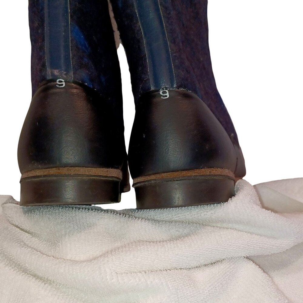 Biltrite Vintage Streetwear Mens 9 Mid Calf Blue Black Felt Block Heel Boots - Picture 7 of 14